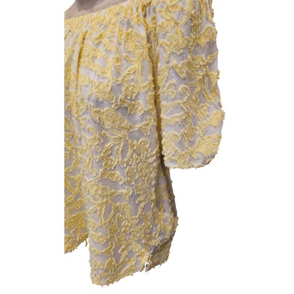 Zac & Rachel oversized boxy mixed media yellow textured summer blouse sz S EUC - Picture 2 of 7
